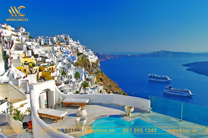 Hồ bơi vô cực của khách sạn Perivolas, Santorini, Hy Lạp Hồ bơi vô cực của khách sạn Perivolas, Santorini, Hy Lạp