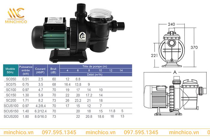 bản vẽ kỹ thuật máy bơm bể bơi Emaux Series SC bản vẽ kỹ thuật máy bơm bể bơi Emaux Series SC