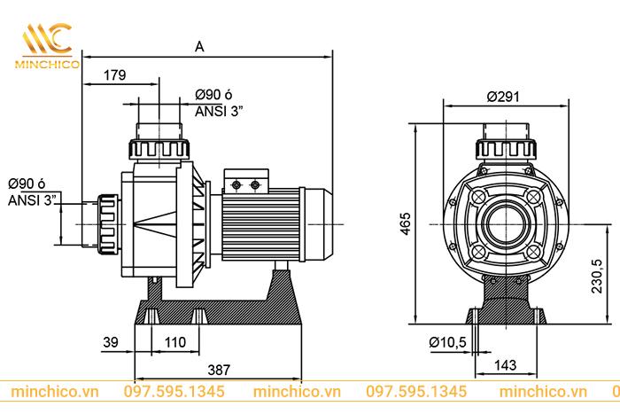 Kích thước máy bơm bể bơi Kripsol KA Kích thước máy bơm bể bơi Kripsol KA