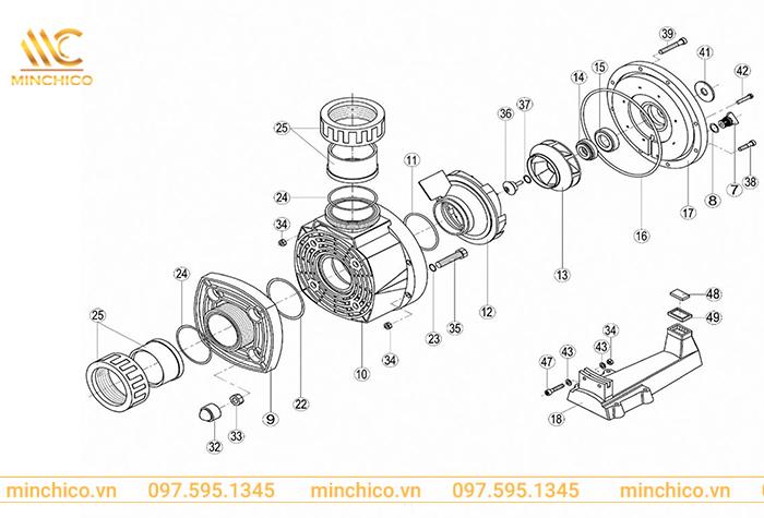 Chi tiết cấu tạo máy bơm lọc nước tuần hoàn hồ bơi Kripsol KA Chi tiết cấu tạo máy bơm lọc nước tuần hoàn hồ bơi Kripsol KA