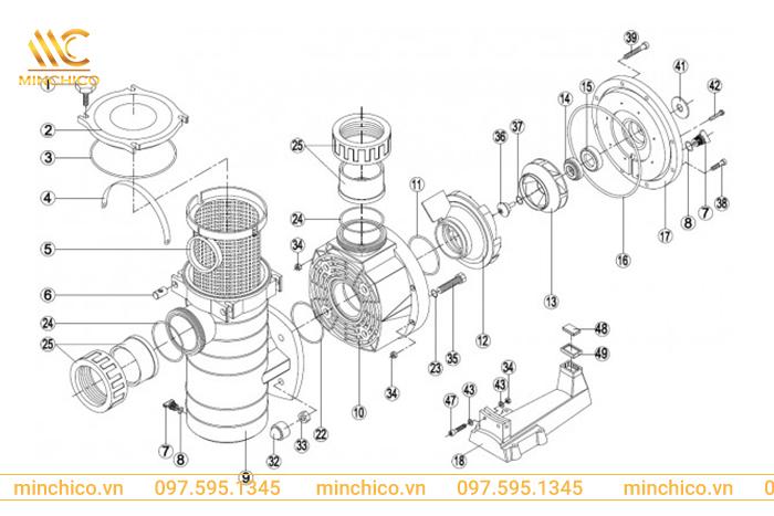 Các chi tiết cấu tạo máy bơm bể bơi kripsol KAP Các chi tiết cấu tạo máy bơm bể bơi kripsol KAP
