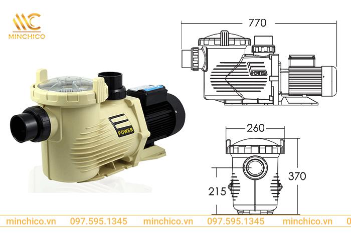 Kích thước máy bơm bể bơi Emaux 4HP EPH400 Kích thước máy bơm bể bơi Emaux 4HP EPH400