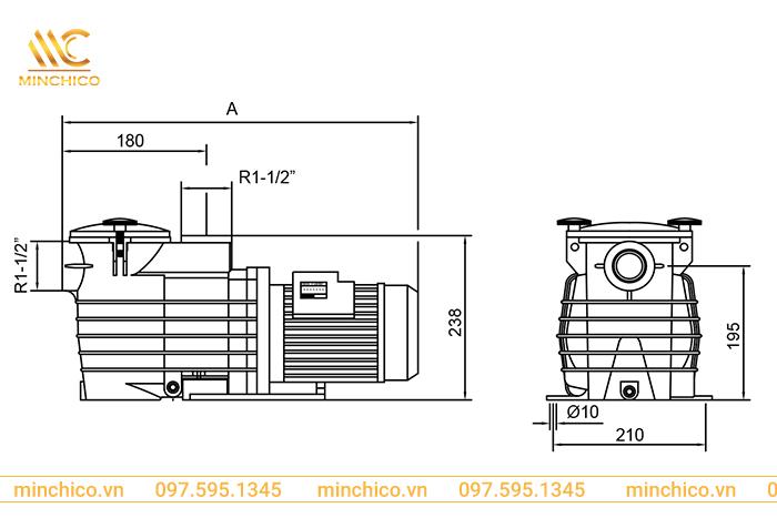 bản vẽ kỹ thuật máy bơm bể bơi Kripsol Model OK