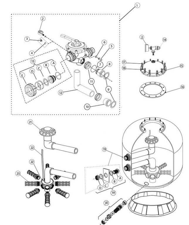 Bản vẽ các chi tiết cấu tạo bình lọc Minder MS
