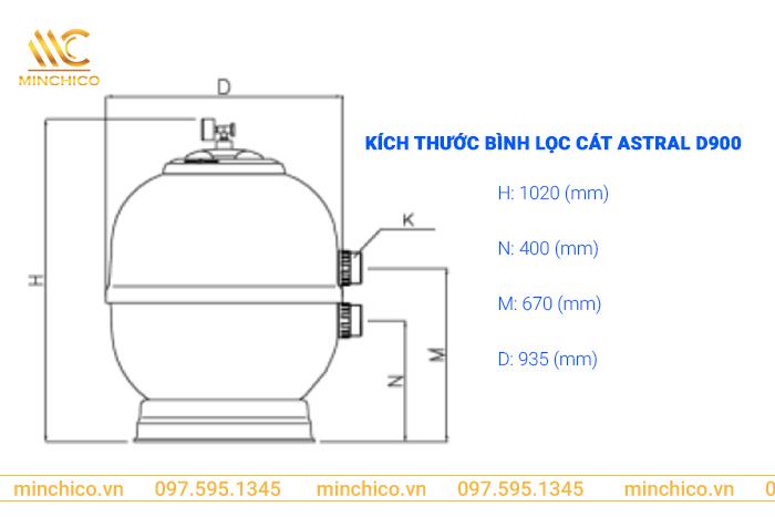 Kích thước bình lọc bể bơi Astral D900