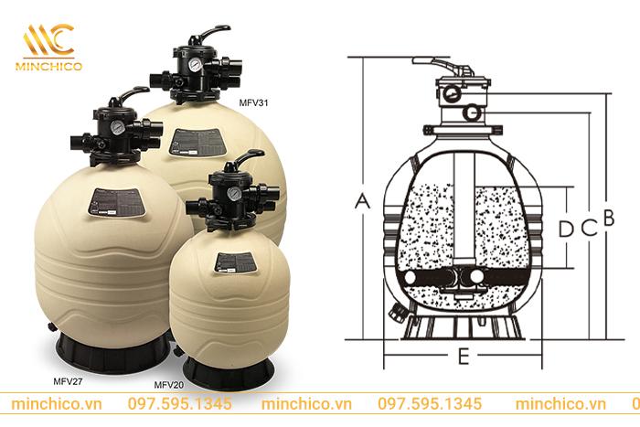 Kích thước bình lọc bể bơi Emaux Series MFV35