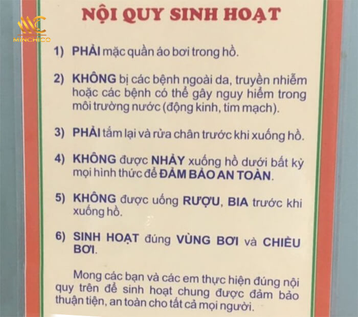 Quy định hồ bơi Rạch Miễu Quy định hồ bơi Rạch Miễu