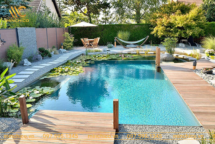 Tạo sân vườn nghỉ ngơi xung quanh bể bơi