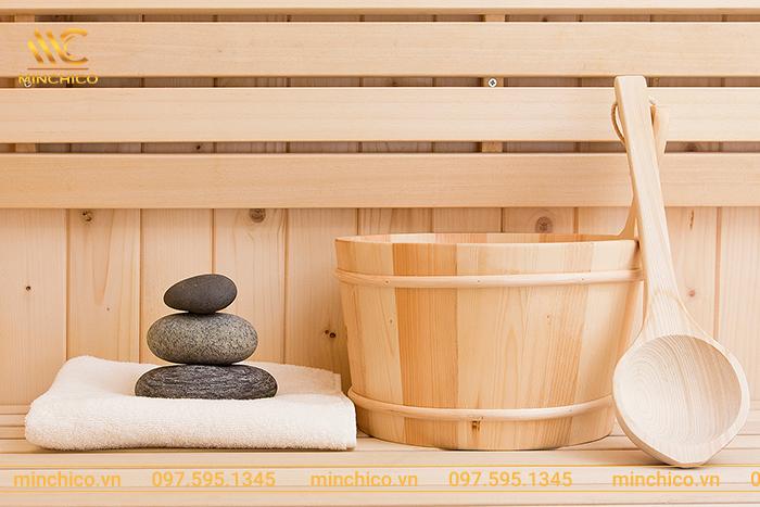 Xô gỗ, gáo gỗ xông hơi khô Xô gỗ, gáo gỗ xông hơi khô