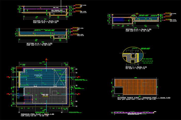 Bản vẽ Autocad thiết kế bể bơi kinh doanh