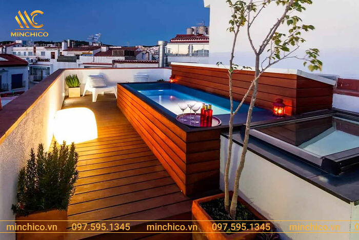 mẫu nhà có hồ bơi trên sân thượng