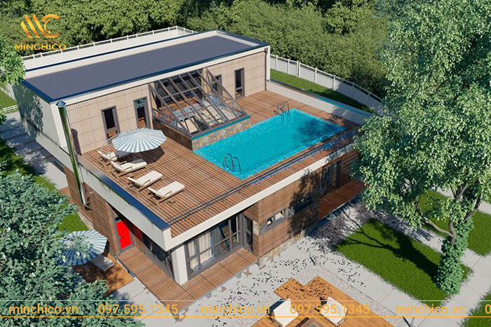 mẫu nhà có hồ bơi trên sân thượng