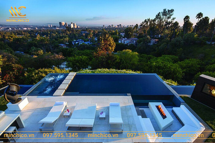 thiết kế nhà có hồ bơi trên sân thượng
