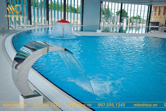 Công ty thi công Hồ bơi kết hợp thác nước xả tràn loại cong Công ty thi công Hồ bơi kết hợp thác nước xả tràn loại cong