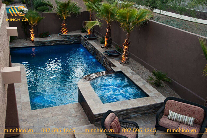 Hồ bơi kết hợp bồn sục là xu hướng được nhiều gia đình lựa chọn