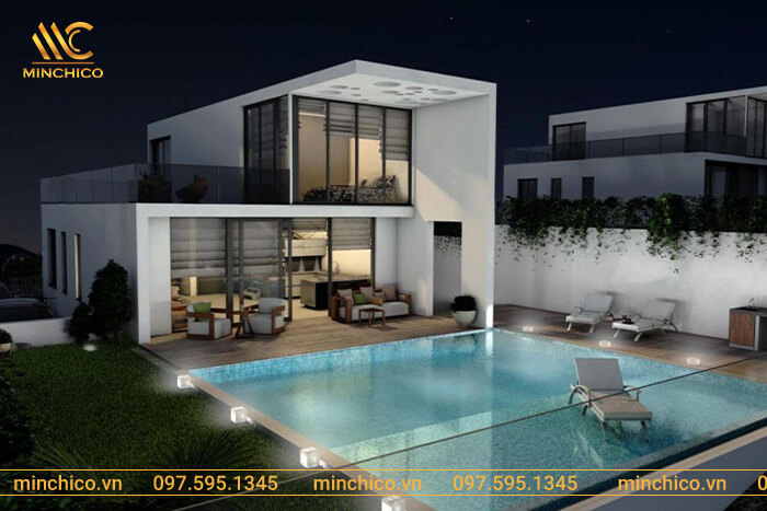 Mẫu biệt thự hiện đại có hồ bơi trước nhà đẹp được nhiều gia đình ưa chuộng