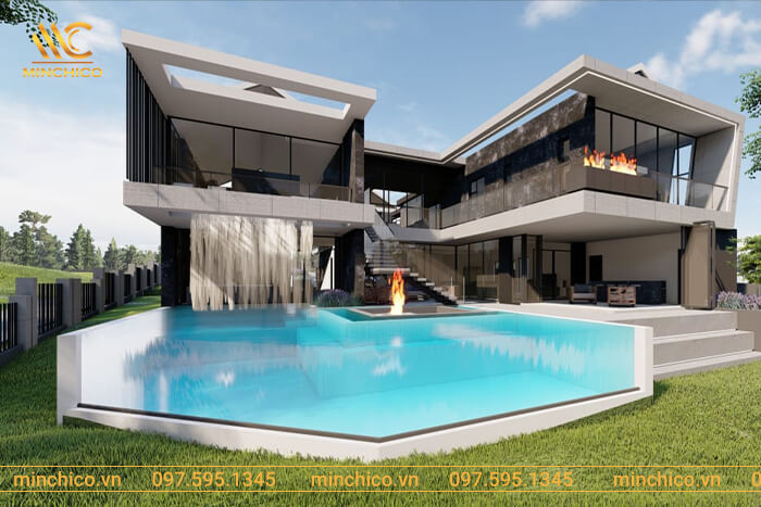 Hồ bơi vô cực đẹp tương xứng với căn biệt thự hiện đại, phá cách