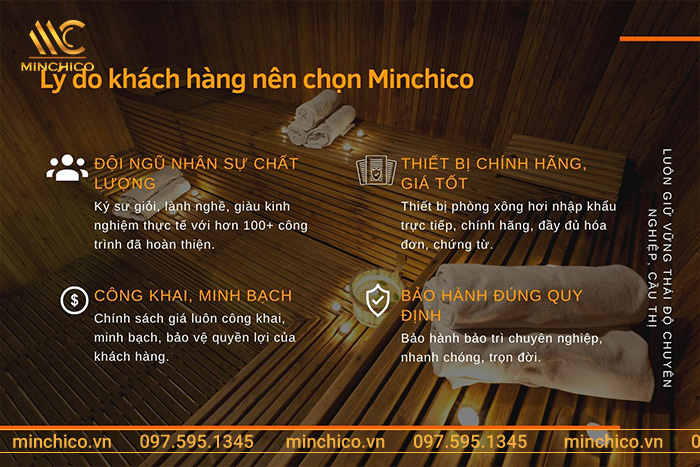 Lý do khách hàng nên chọn dịch vụ thi công phòng xông hơi trọn gói tại Minchico