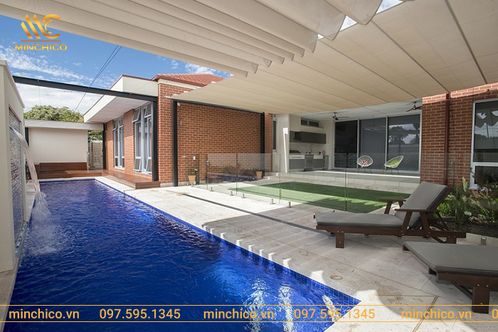 Mẫu mái che bể bơi loại xếp lượn sóng