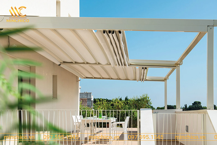 Mẫu mái che bể bơi loại xếp lượn sóng