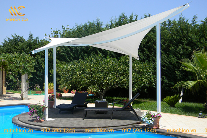 Mẫu mái che bể bơi dạng cánh buồm